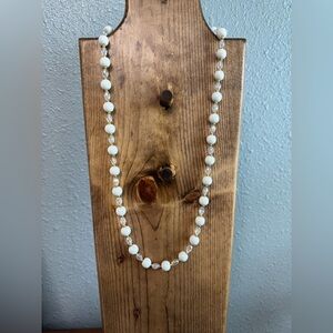 Glass White and Faceted Oval Beaded Hand-crafted Necklace